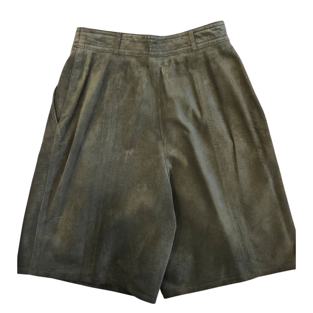 Talbots Forest Green Suede Leather Shorts Size 8 High Rise Pleated USA Made - Picture 6 of 9